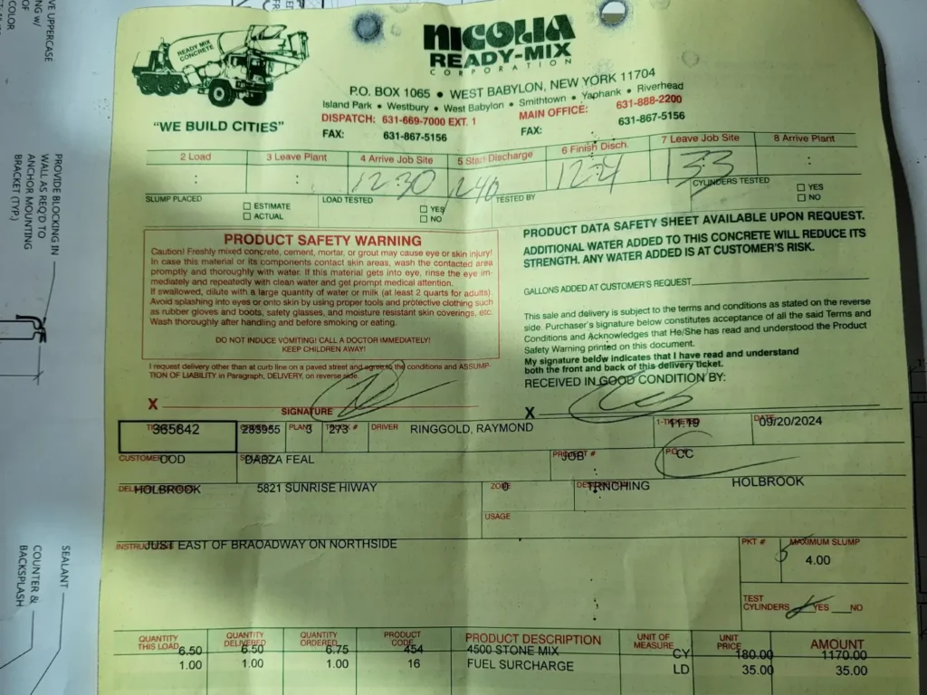 The receipt of concrete mixing truck, requested by zavza seal