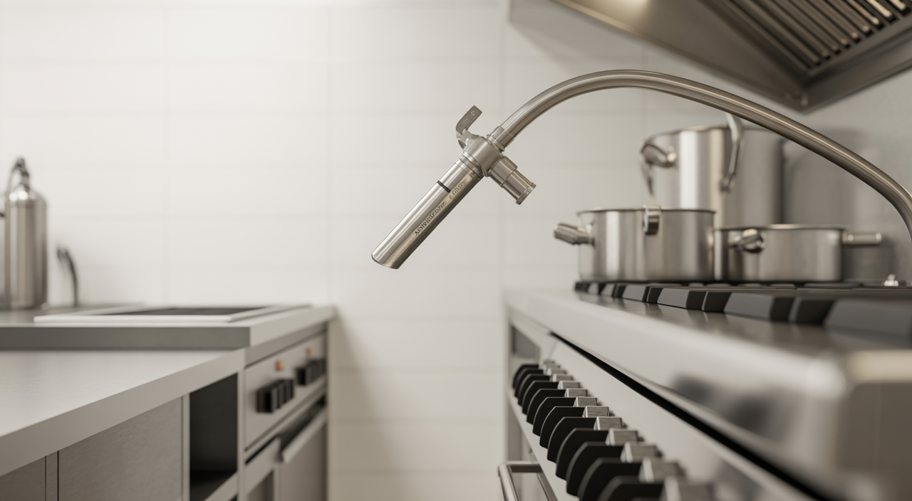 Hotel kitchen fire suppression system nozzles protecting cooking equipment