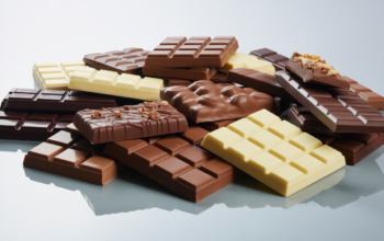 Assorted premium chocolate bars including dark, milk, nutty, and spiced types displayed on white background