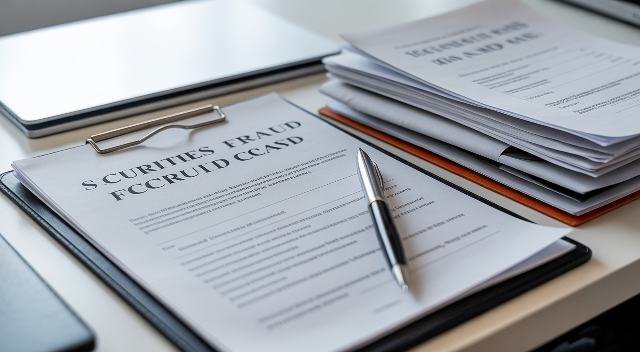Securities fraud lawyer reviewing investment documents and legal filings